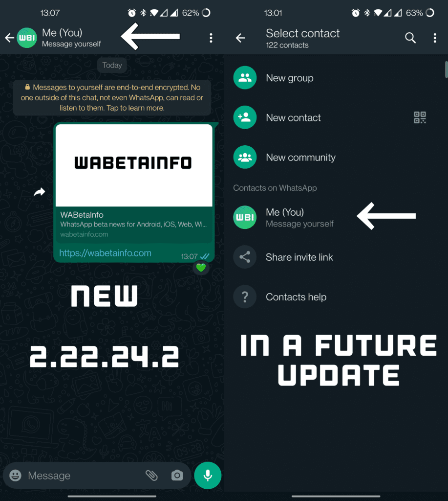 WhatsApp rolls out features for sending messages to yourself