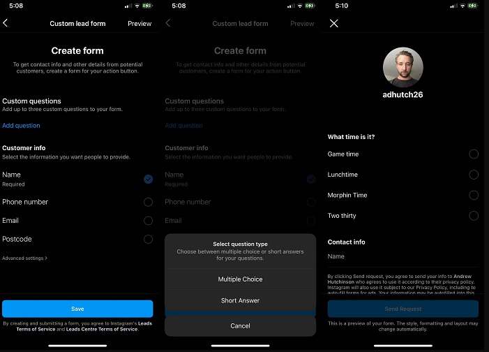 Lead Forms as a CTA button