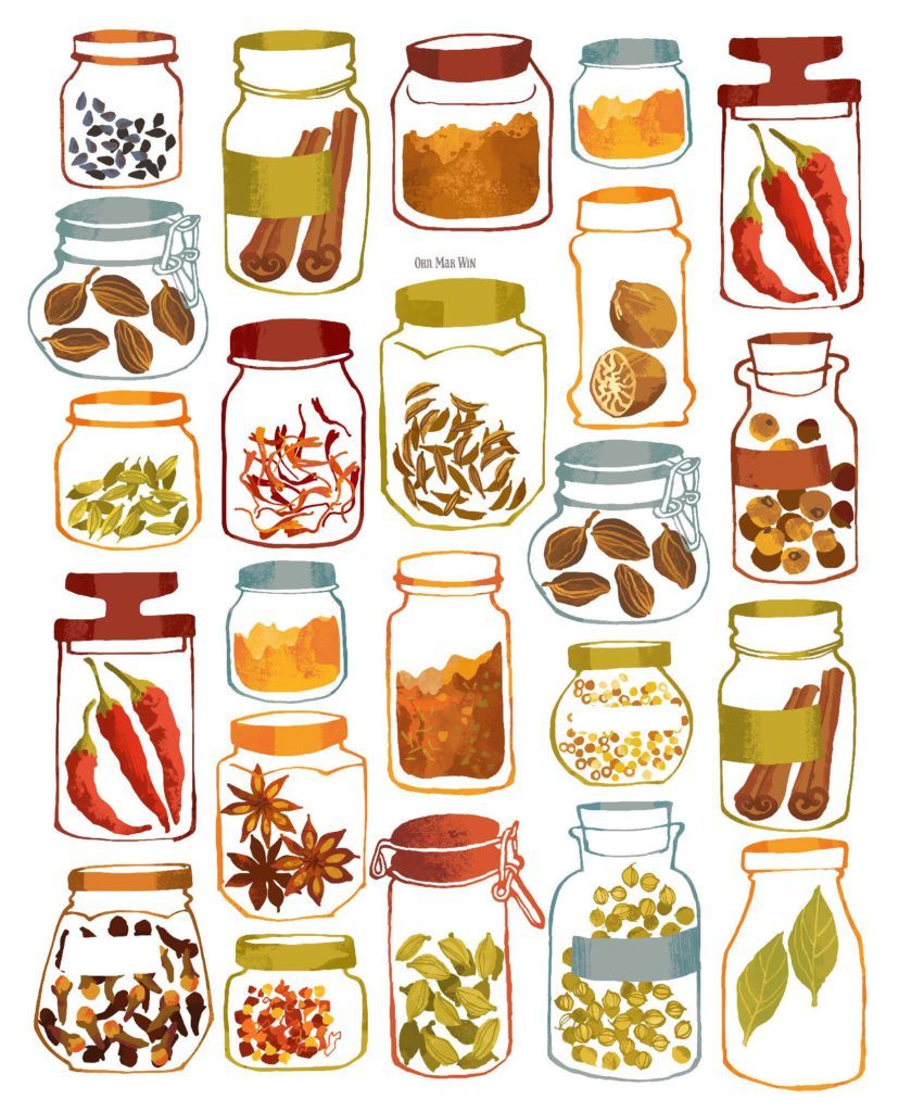 Food-—-Ohn-Mar-Win-Illustration - Social Nation International Food Bloggers love Indian Spices for Indian Cuisine