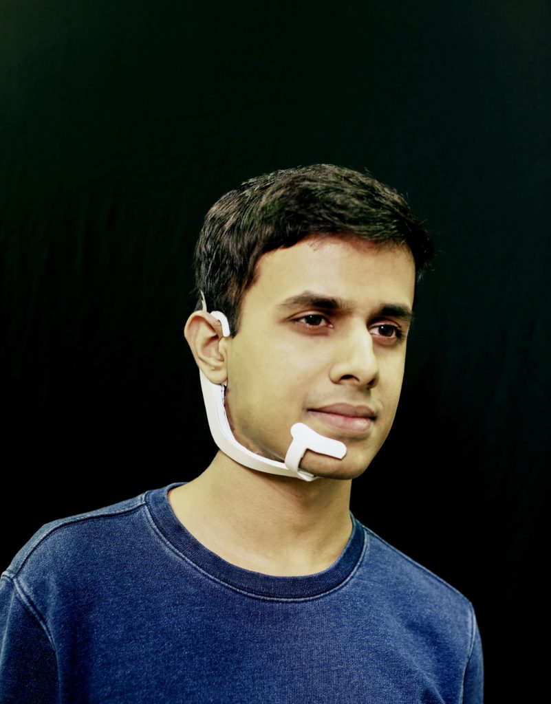 alterego_wearable_picture - Social Nation arnav kapur MIT media lab AI AlterEgo wearable computing device voice mind prompt userface artifical intelligence