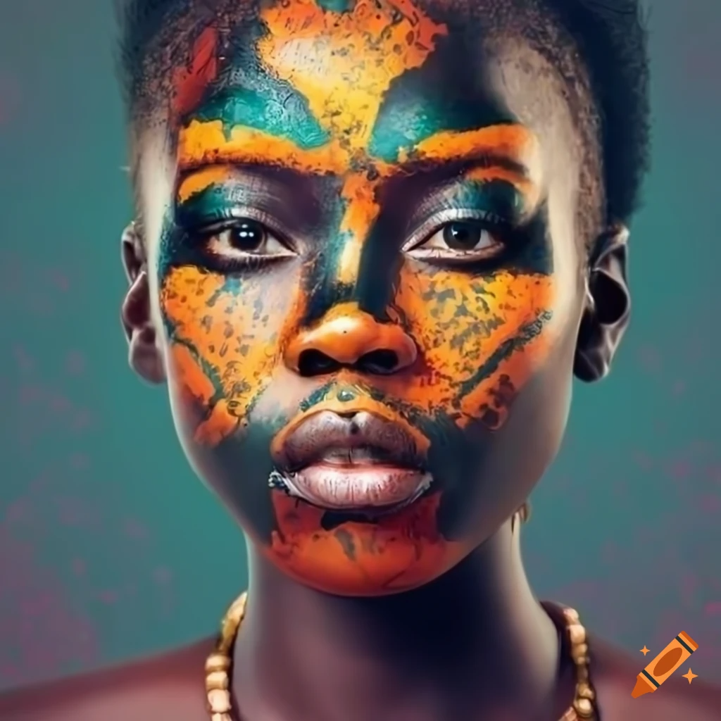 craiyon_155318_pretty_african_woman_warrior_with_war_painting_in_the_face_and_hair_ornaments_and_flo - Social Nation Craiyon
