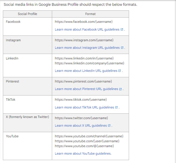 google - Social Nation google business profile social media links facebook instagram tiktok linkedin pinterest X twitter