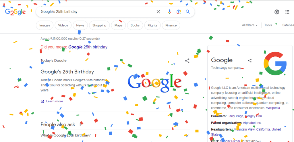 google-hbd - Social Nation google 25th birthday web page celebration doodle