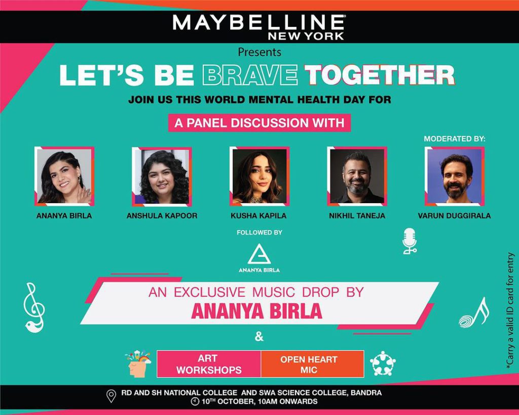 387076597_18001202228293565_7068038471626926353_n - Social Nation maybelline india brave together world mental health day creator kusha kapila nikhil taneja ananya birla anshula kapoor varun duggirala