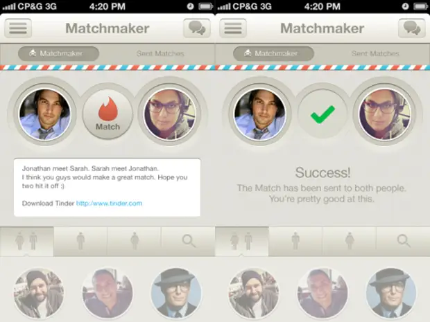 tinder matchmaker feature UI