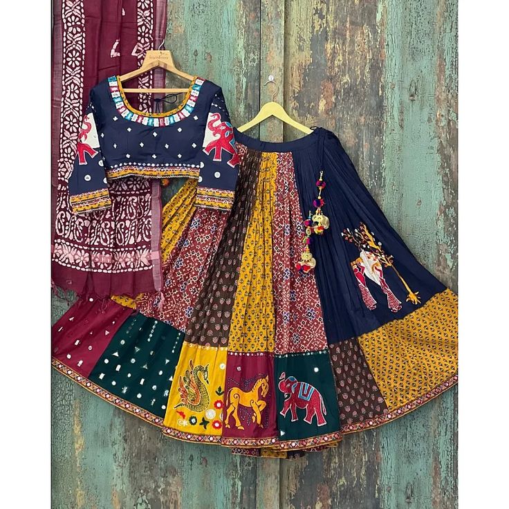 Multicolor-cotton-print-and-mirror-work-gujarati-garba-navratri-lehenga-chaniya-choli - Social Nation Navratri guide to festive fits