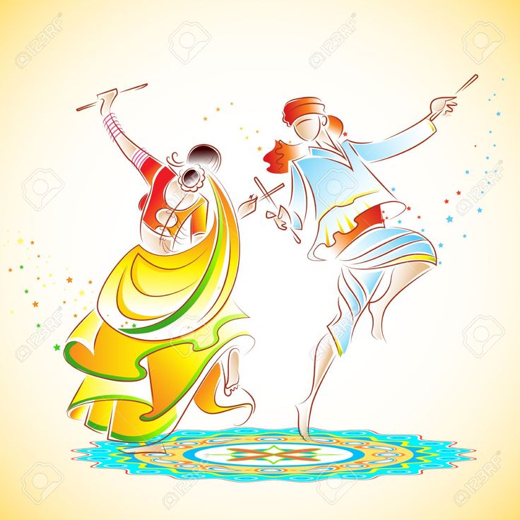 illustration-of-couple-playing-dandiya-on-rangoli - Social Nation Dandiya Navratri guide