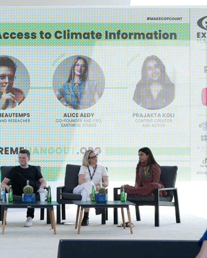 Day-4-at-@cop28uaeofficial-speaking-about-water-conservation-with-@nasa-and-the-power-of-storytelling-with-@google-….-@roverdiaries_-Outfit-by-@drzya_ridhisuri - Social Nation Prajakta Koli Mostly Sane COP28 summit acob Beaucoup Alice Aedy climate change