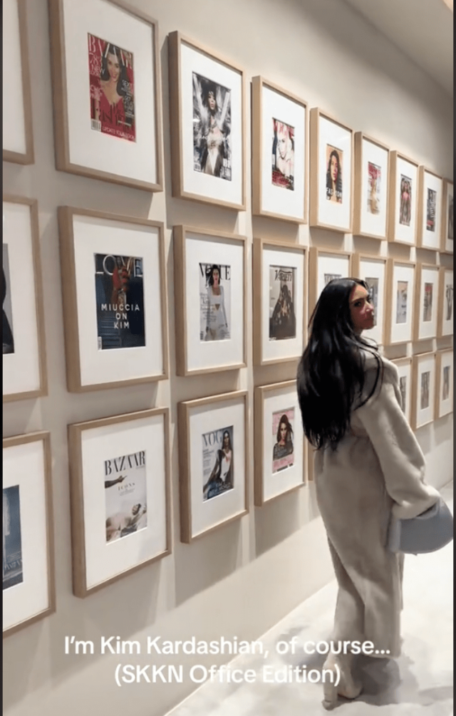 Kim Kardashian SKKN office tour magazine wall