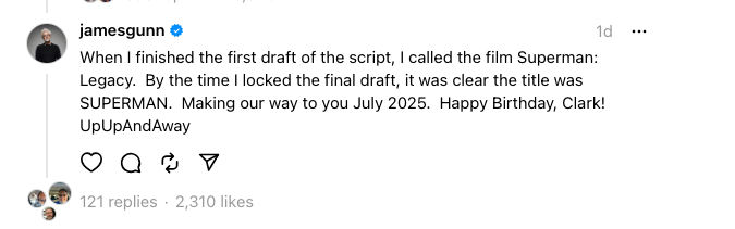 Screenshot-2024-03-02-at-4.48.33-PM - Social Nation James Gunn shares a post of Superman Suit on his birthday