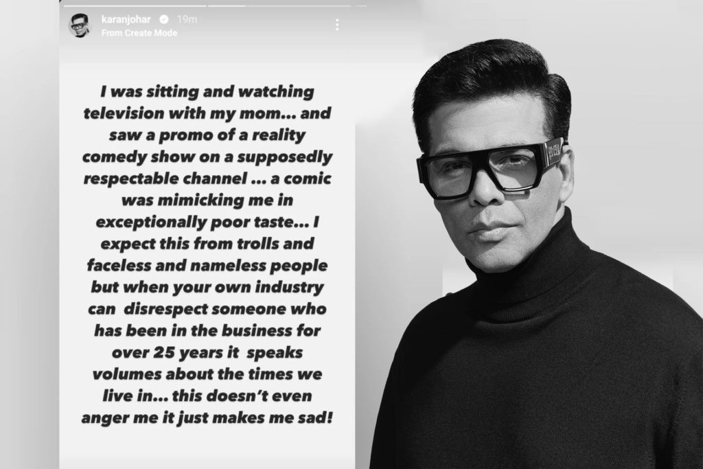 Karan Johar - Social Nation Karan Johar criticises comedian on Instagram story