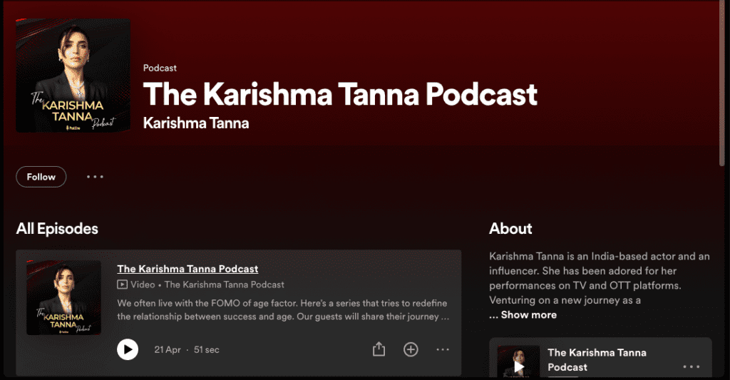 Screenshot-2024-05-05-at-5.31.27-PM - Social Nation Pod.One presents the Karishma Tanna Podcast, a video podcast on Spotify