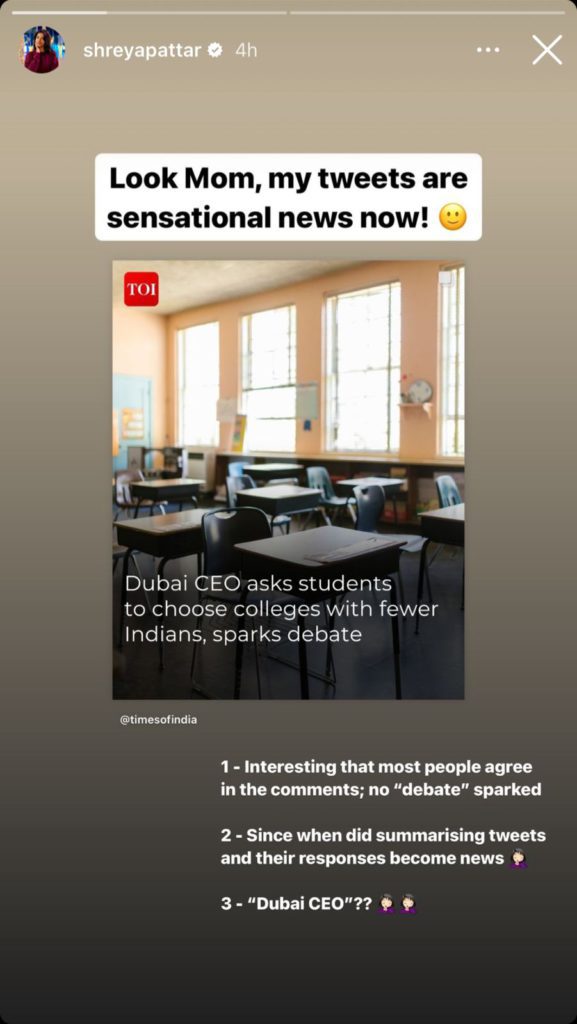 WhatsApp-Image-2024-05-16-at-2.49.44-PM - Social Nation Shreya Pattar viral news trending post on X Indian students studying abroad toxic patterns opinion reactions