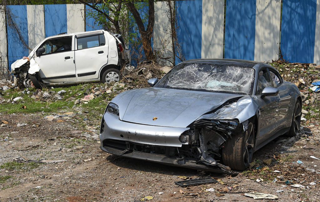 Porsche car of Kalyani Nagar accident found - Social Nation Porsche car crash case Vedant Agarwal 17-year-old minor accused killed two Anish Awadiya Ashwini Costa Juvenile Justice Board Pune police bail club pub bar drunk driving Brahma Realty