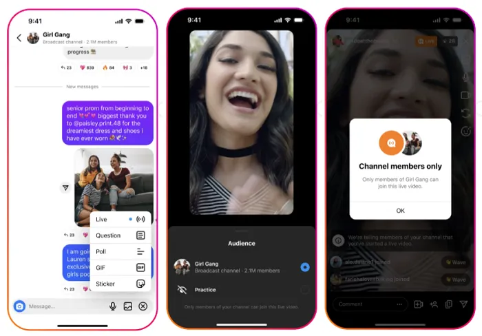 Meta Instagram new updates Broadcast Channel features IG LIVE exclusive members 