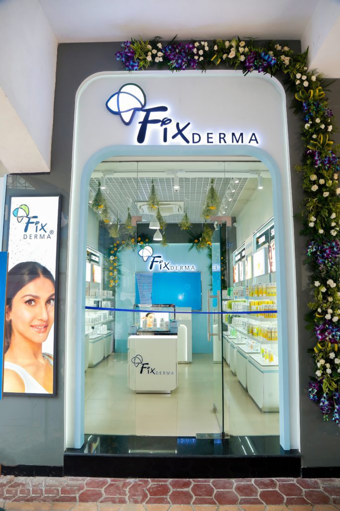 Fixderma derma skincare brand first retail store products Gurugram