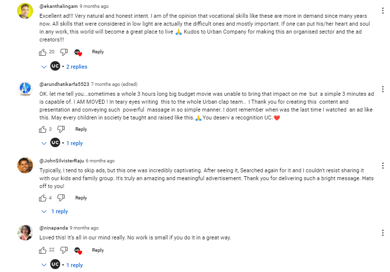 Screenshot 2024-09-03 023238 - Social Nation Chhota-Verse Urban Company Talented.Agency brand campaign dignity of labour audience comments