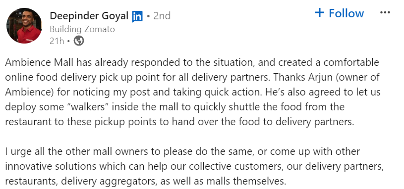 Screenshot (1801) - Social Nation Zomato Deepinder Goyal delivery partner struggles positive intent