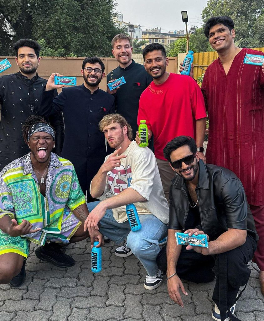 f4e7lxxa6b0e1 - Social Nation MrBeast KSI Logan Paul global YouTubers in India Feastables PRIME Hydration drink launch Mumbai CarryMinati Mythpat Samay Raina Round2Hell Fukra Insaan